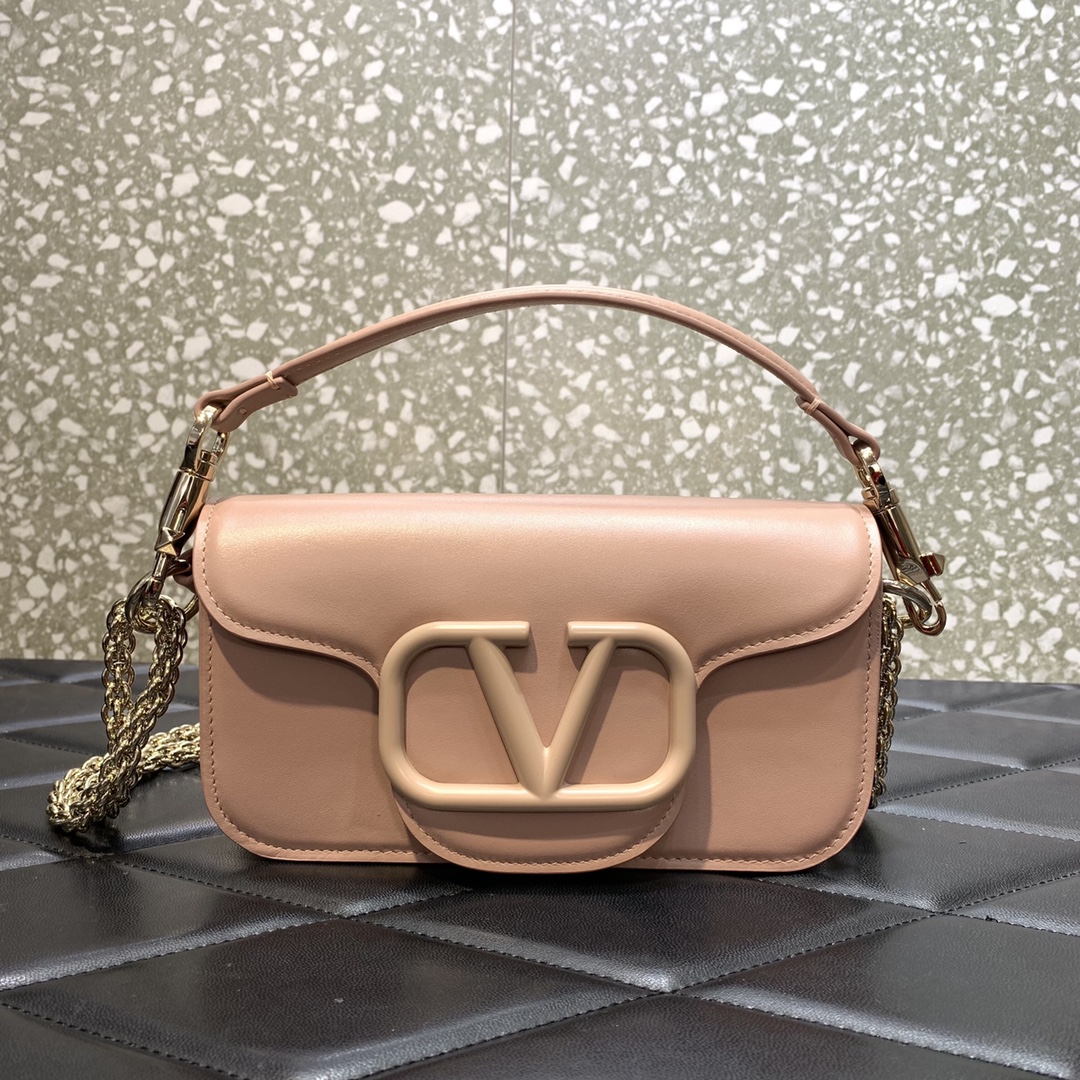 Valentino Garavani Loco Small Shoulder Bag in Nude Pink Calfskin Leather